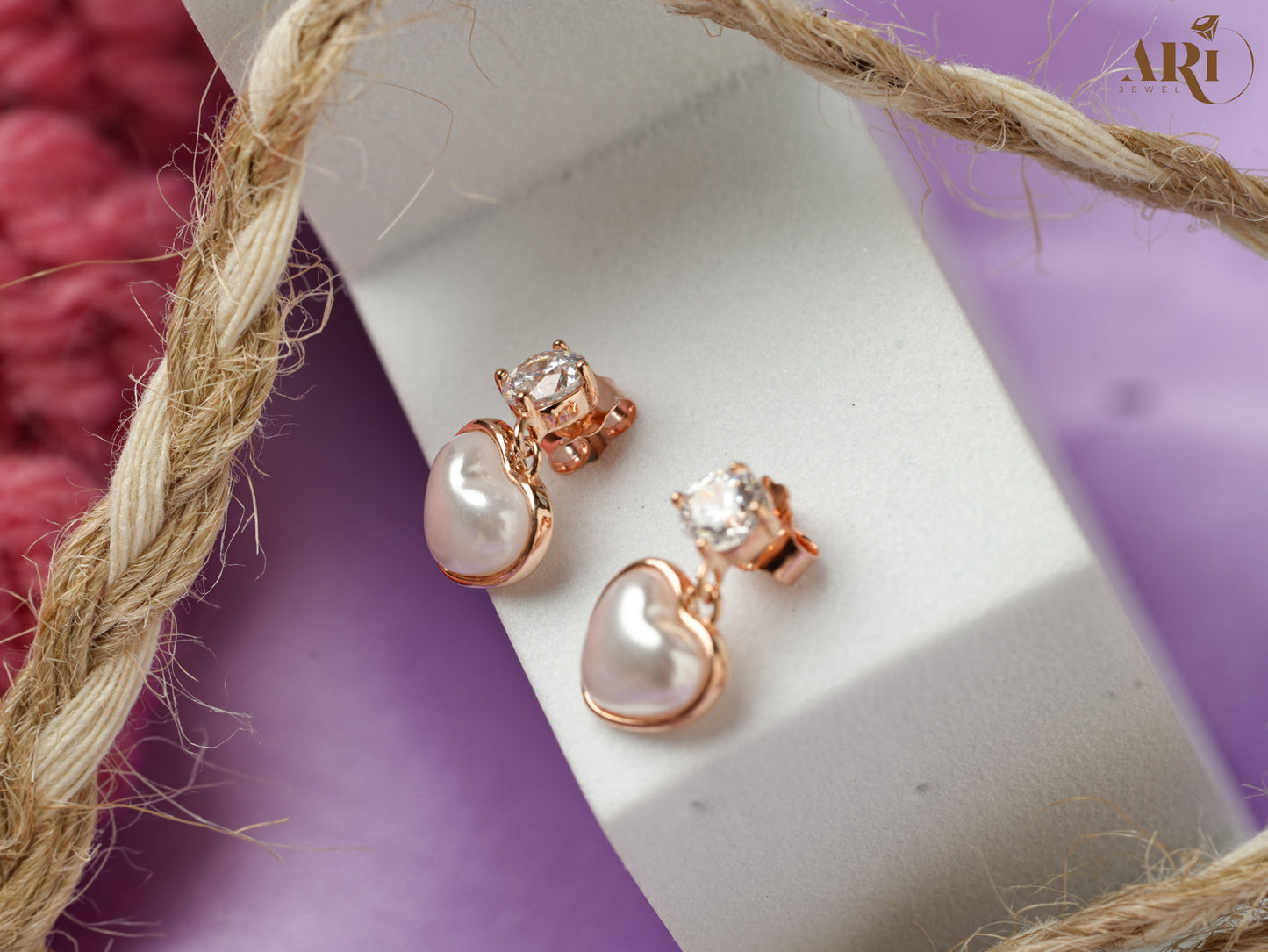 Rosegold Hanging Heart Pearl Tops (Di12.8)