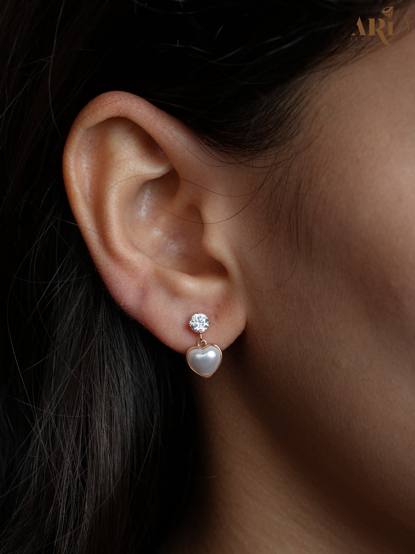 Rosegold Hanging Heart Pearl Tops (Di12.8)
