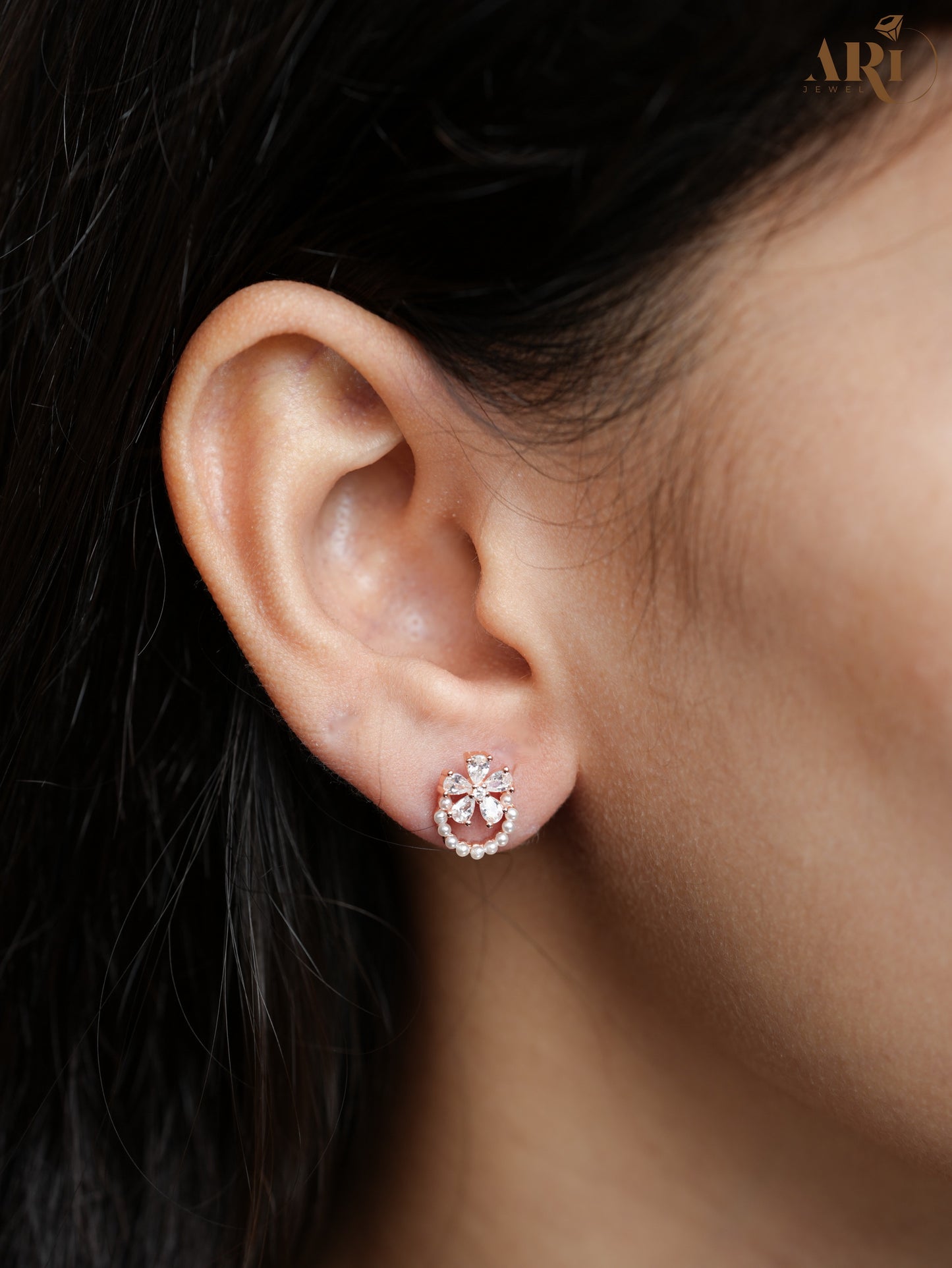 Flower Diamond Rose gold Earing (Di12.6)