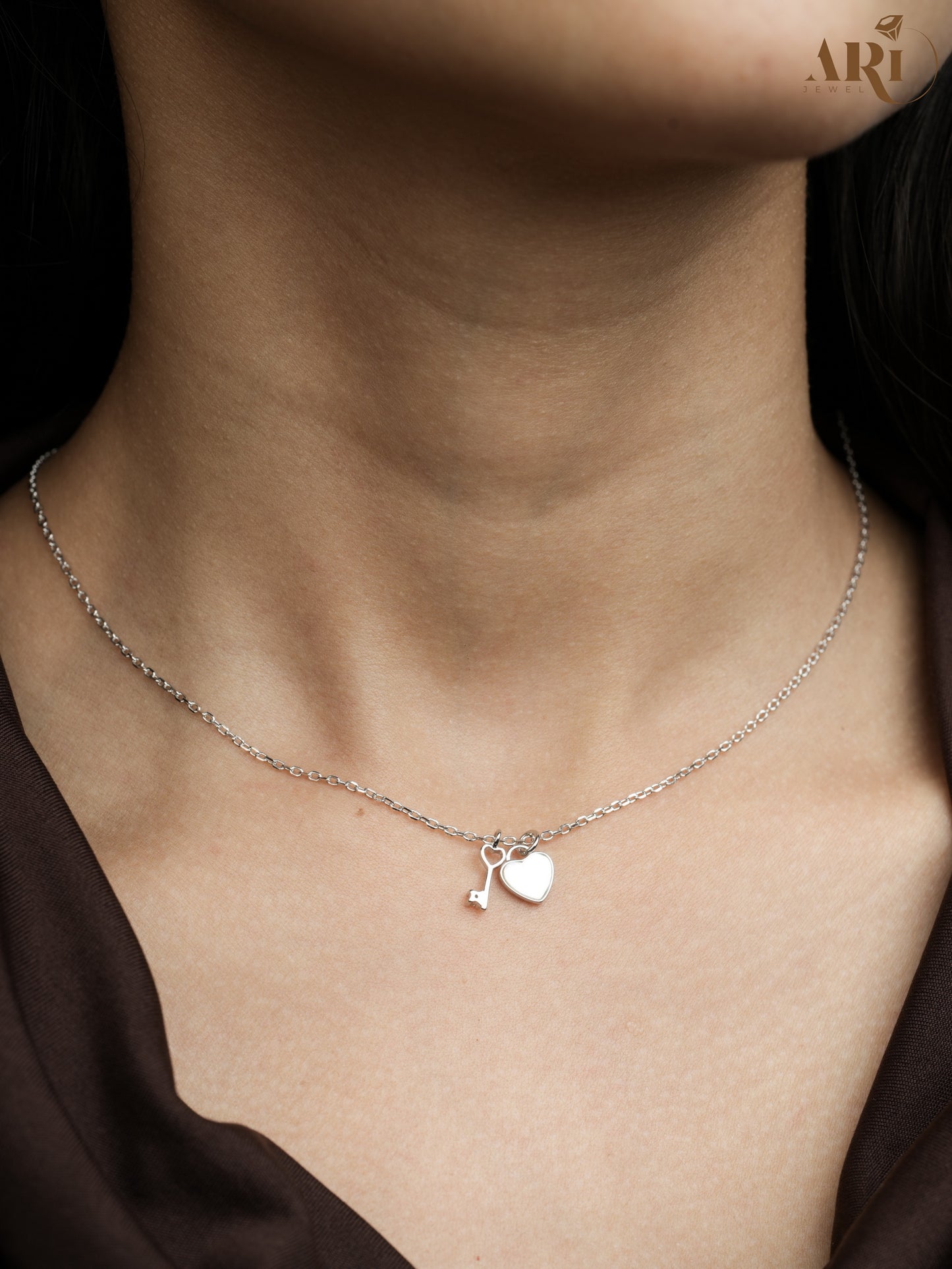 Pearl Heart & Key Chain Pendant (DI20)