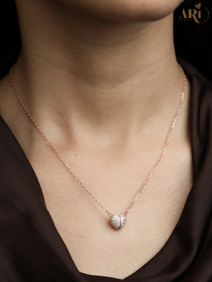 Magnetic Diamond Heart Rosegold Chain Pendant (DI28)